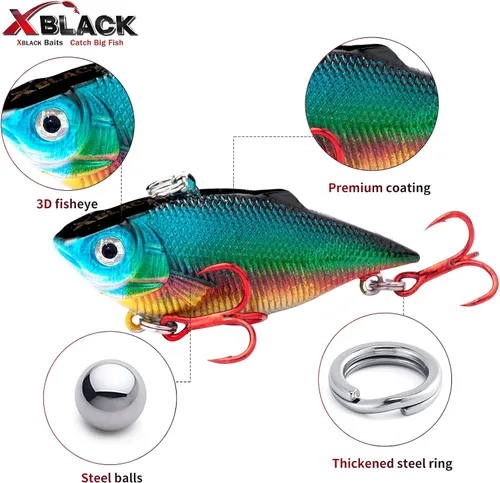 Miniatura 4 de XBLACK Juego de señuelos de pesca Minnow Crankbaits Lápiz articulado Popper VIB Señuelos de pesca Kit de 5 piezas para trucha lubina en agua salada