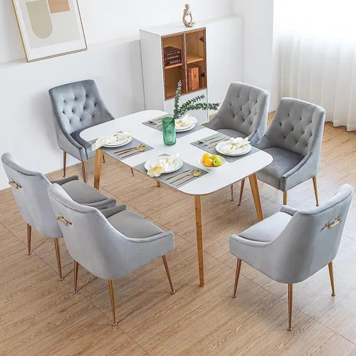 Miniatura 21 de Juego de 2 sillas de comedor modernas, sillas de mediados de siglo con cojines de 5.12 pulgadas y patas doradas, sillas de comedor tapizadas