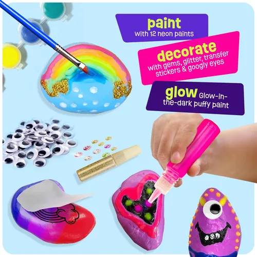 Miniatura 6 de Dan&Darci Kit de pintura de roca para niños, brilla en la oscuridad, regalos de Navidad, artes y manualidades para niños y niñas de 6 a 12 años