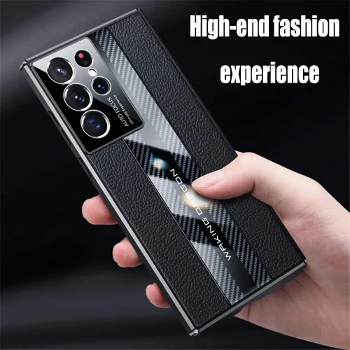 Miniatura 4 de Lunivop Funda para Samsung Galaxy S22 Ultra 5G de 6.8 pulgadas, TPU de lujo de fibra de carbono y cubierta trasera de cuero, compatible con S Rojo