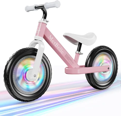 MetBelle Toddler Balance Bike 1-3 Year Old,12" No Pedal Kids Indoor Outdoor Toy Bike 2-5 Years Old with Tool-Free Adjustments Seat, Lightweight