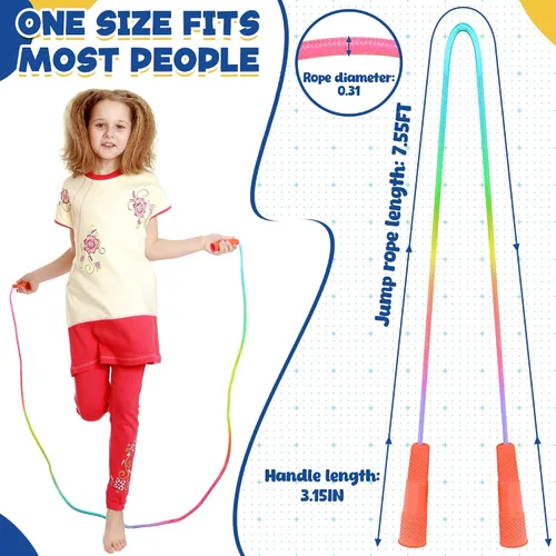Miniatura 2 de ZATAYE Paquete de 6 cuerdas de saltar para niños, coloridas cuerdas de saltar de nailon degradado para niños, longitud ajustable de 7.55 pies, asas
