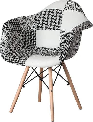 Miniatura 12 de Mid-Century - Juego de 2 sillas de tela moderna con brazos para sala de estar, patas de madera de haya, color blanco y negro
