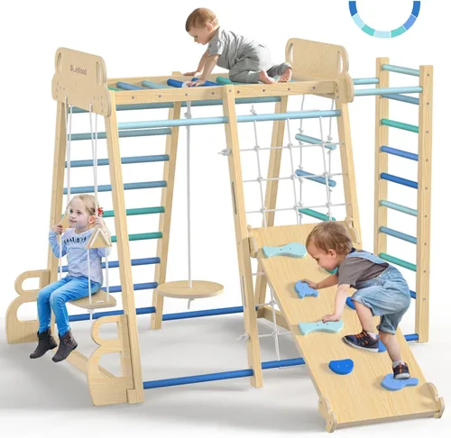 Parque infantil interior mejorado 9 en 1, gimnasio de la selva, juguetes de escalada para niños, filosofía Montessori estilo Waldorf, conjunto de