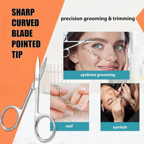 Miniatura 5 de Tijeras pequeñas de aseo facial para hombres y mujeres – Cejas, vello de nariz, bigote, barba, pestañas, kit de recortar orejas – Cortapuntas