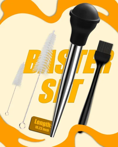 Miniatura 6 de Baster Baster - Baster de acero inoxidable grande para cocinar con 1 cepillo de aceite, 2 cepillos de limpieza, 2 agujas desmontables, color negro