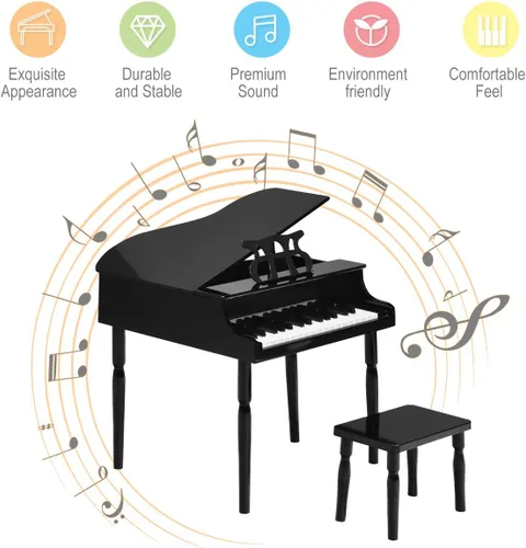 Miniatura 2 de Costzon Piano Clásico para Niños, Piano de Juguete de Madera con 30 Teclas, con Soporte para Partituras y Banco, Mini Juguete Musical para Niños