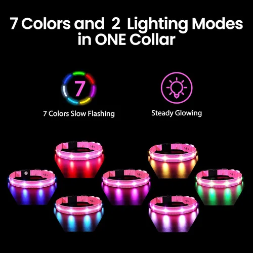 Miniatura 2 de MASBRILL Collares de perro iluminados, collar de perro con luz RGB LED para perros, collar de perro recargable iluminado resistente al agua, Rosado