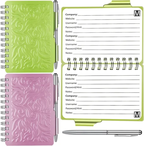 Miniatura 8 de Zonon Cuaderno organizador de contraseñas portátil de 2 piezas con bolígrafo, mandala encuadernado en espiral (amarillo claro, azul claro)