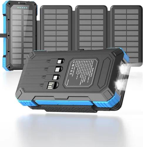 Cargador Solar Power Bank 49800mAh con 4 cables integrados y 3 paneles plegables, cargador de teléfono portátil rápido PD22.5W, paquete de batería
