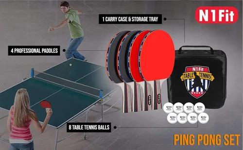 Miniatura 6 de N1fit Paletas de ping pong – Juego de 4 raquetas de alto rendimiento de 5 capas, 8 pelotas de tenis de mesa profesionales de 3 estrellas, estuche