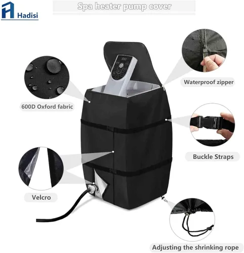 Miniatura 4 de Cubierta de la bomba del calentador de hidromasaje, cubierta impermeable de la bomba aislada para múltiples marcas (negro, cuadrado)