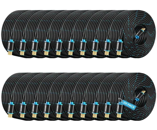 Miniatura 20 de Maximm - Cable HDMI 2.0 4K de alta velocidad (incluye clips de cable, empates y adaptador de ángulo recto) en múltiples tamaños y paquetes Azul - 1