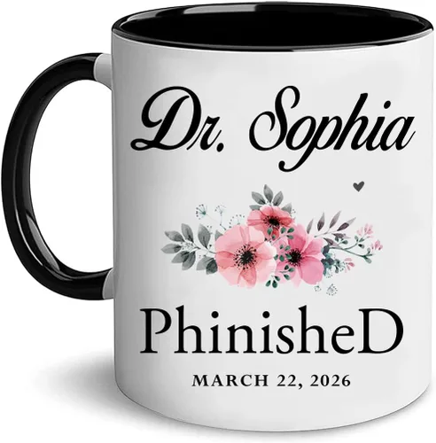 Miniatura 19 de A62227 - Taza de regalo de graduación personalizada con datos nutricionales de doctorado, nombre personalizado y año para mujeres, regalos de nuevo