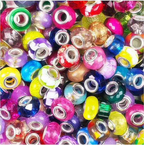Miniatura 28 de ZYEHXED 60 Piezas Cuentas Negras de Agujero Grande, Cuentas Grandes de Artesanía Europea, Cuenta de Lampwork Murano de Agujero Grande, Cuenta