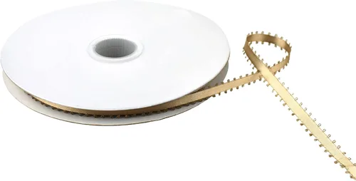 Miniatura 70 de Homeford Cinta de satén de doble cara con borde Picot, 50 yardas (3/8 pulgadas, oro antiguo)