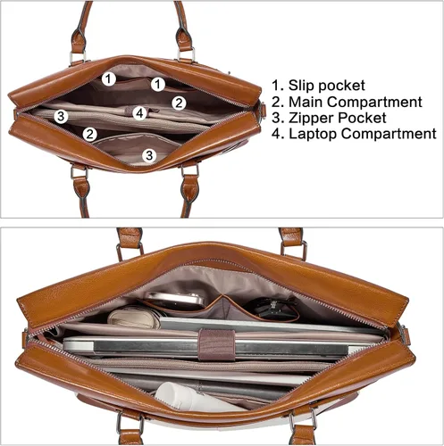 Miniatura 3 de BOSTANTEN Maletín de cuero para mujer con bolso para laptop de 15.6 pulgadas, bolso de mensajero para computadora, bolsa de trabajo de oficina