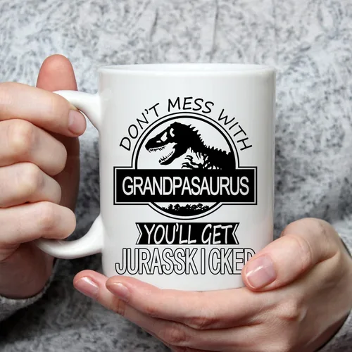 Miniatura 2 de Taza de café de 11 onzas con texto en inglés «Don't Mess With Grandpasaurus You'll Get Jurasskicked» para cumpleaños, día del padre, regalos