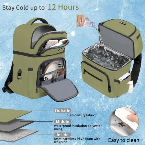 Miniatura 2 de Mochila Refrigeradora, Mochila Refrigeradora Aislada a Prueba de Fugas de Doble Compartimento Bolsa Refrigeradora para Hombres y Mujeres Mochila