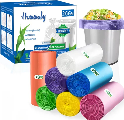 Bolsas de basura pequeñas Multicolr de 2.6 galones, 350 unidades, bolsas de basura fuertes, mini bolsas de basura para baño, bolsas de plástico para