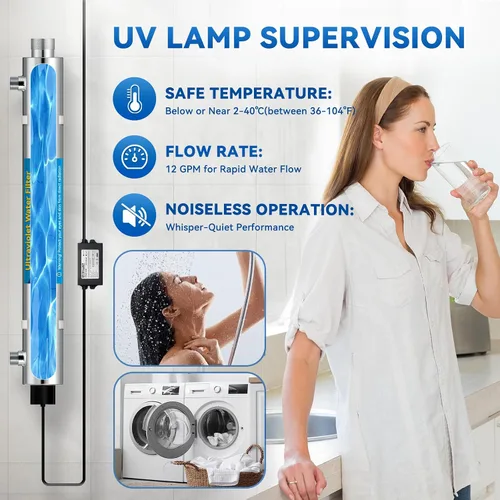 Miniatura 6 de Filtro de agua UV para toda la casa, sistema de filtro purificador de agua de 55 W 120 V para purificación de agua de toda la casa, 12 GPM, entrada
