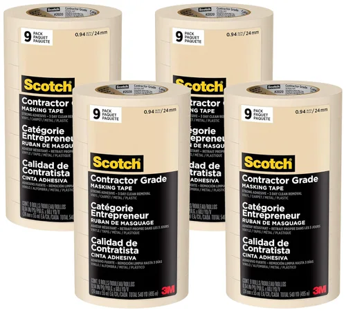 Miniatura 10 de 3M Scotch Cinta adhesiva de grado de contratista – 0.94 pulgadas x 60 yardas – Bronceado – 4 paquetes de contratistas de 9 rollos cada uno – Cinta
