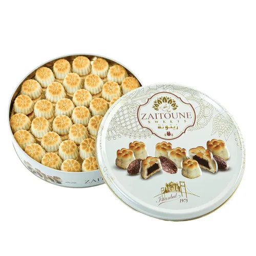 Zaitoune Maamoul Date Cookies – 18 oz – Auténticos dulces de Oriente Medio | Galletas árabes con dátiles – Regalos de postre premium en lata elegante