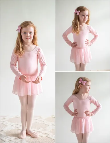 Miniatura 7 de Zaclotre Leotardos de ballet para niñas, de manga larga, espalda cruzada, traje de baile con falda brillante extraíble