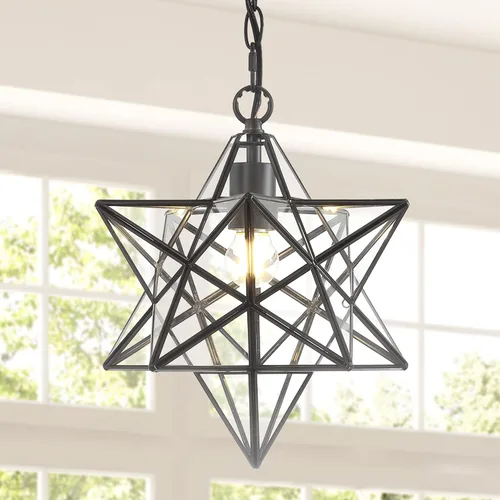 Miniatura 4 de JONATHAN Y Colgante LED de estrella morava de bronce aceitado de 12 pulgadas, linterna colgante de metal con vidrio transparente para isla de Bronce