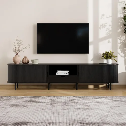 Miniatura 19 de DHH 71" Fluted TV Stand with Power Outlet for TVs up to 80", TV Console with Adjustable Shelves and Sliding Door,Mid Century Modern Entertainment