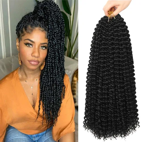 ShowCoco Cabello de estilo Passion Twist de 22 pulgadas, cabello ondulado de ganchillo para mujeres negras, cabello largo bohemio rizado Passion #1B