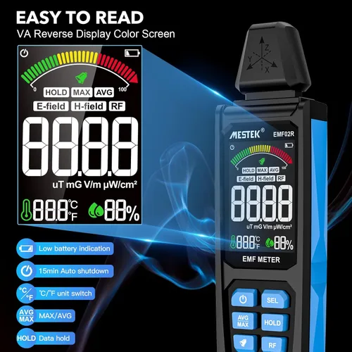 Miniatura 4 de Medidor EMF, MESTEK 5 en 1 Detector de Radiación EMF Recargable, Detector de Radiación, Medidor de Campo Eléctrico, Medidor de Fuerza de Campo