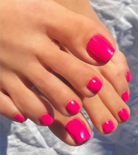 Miniatura 3 de Uñas postizas a presión para los dedos, color rosa intenso, color sólido, para verano, uñas postizas, kit de pedicura para mujeres, 28 piezas
