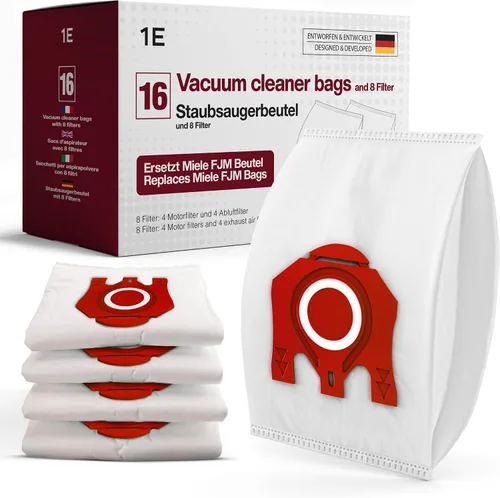 16 Bolsas para Aspiradora [Reemplaza Miele FJM] – Compatible con Miele [Serie Completa C1, Compact C1 y C2] – incl. 4 Filtros de Motor y Escape –