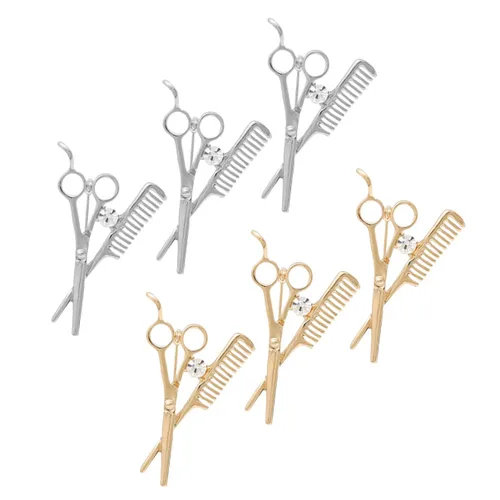 Miniatura 7 de GALPADA 12 piezas brillantes mini joyería de peluquería para tijera peluquero decoración traje herramientas plata pin peine oro collar suéter