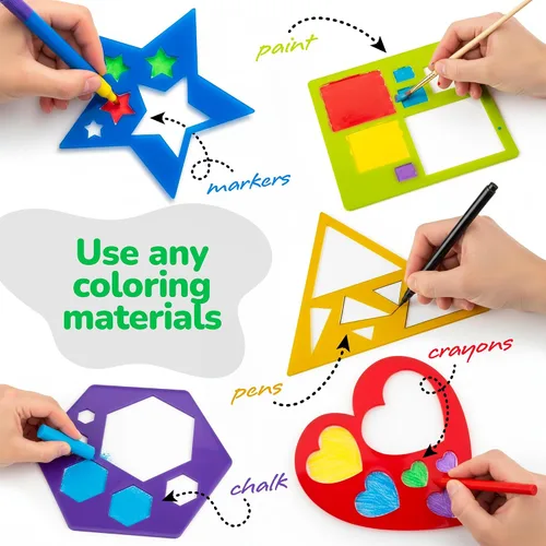 Miniatura 5 de Karty Shape - Juego de plantillas para niños, juego de 10 piezas, kit de plantillas de dibujo colorido, suministros divertidos de artes