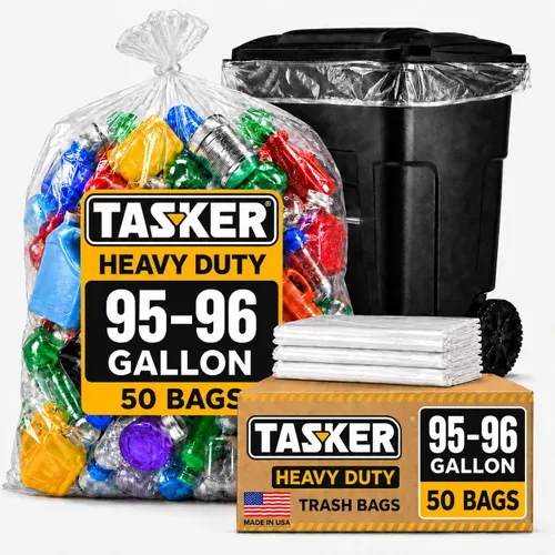 Miniatura 9 de Tasker Bolsas de basura transparentes de 95 a 100 galones resistentes 25 bolsas Bolsas de basura extragrandes de 96 galones para latas de basura