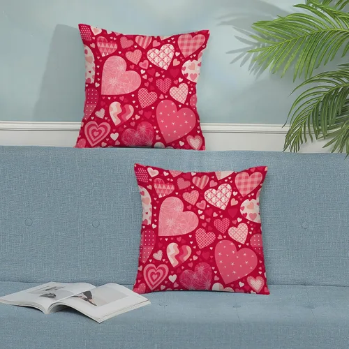 Miniatura 3 de AEIOAE - Juego de 2 fundas de almohada de San Valentín, de 16 x 16 pulgadas, rojo, con diseño de corazón de amor, fundas de almohada decorativas
