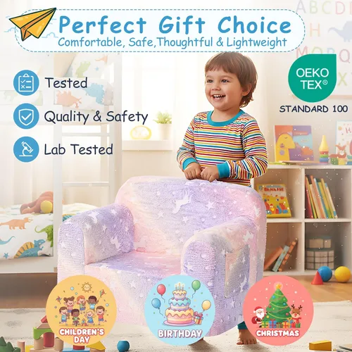 Miniatura 8 de Tiita Sofá para Niños, Sofá para Niños con Asa de Transporte, Sofá de Espuma Portátil para Niños Pequeños, Sofá para Guardería de Niños que Brilla