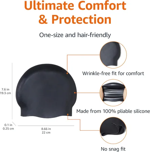 Miniatura 2 de Amazon Basics - Gorro de natación de silicona Negro