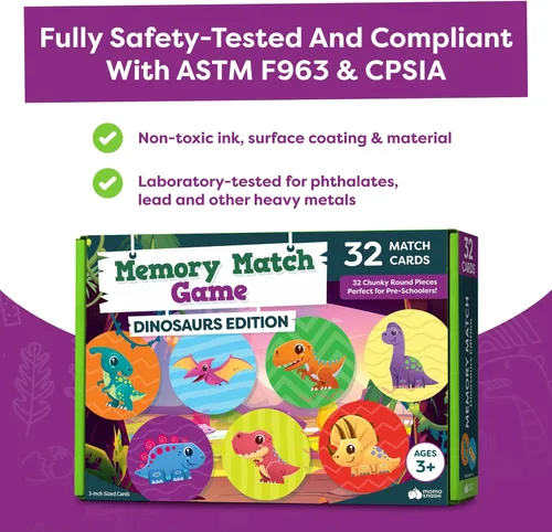 Miniatura 7 de Momo & Nashi Juguetes de dinosaurio para niños de 3 a 5 años, juego de memoria de 32 piezas de dinosaurios para niños, juguetes educativos