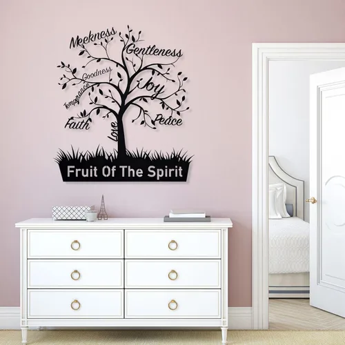 Miniatura 3 de Cadeali Arte de pared de metal con árbol de fruta del espíritu, decoración de pared de metal con versículo bíblico, letrero de Gálatas 5:22-23, obra