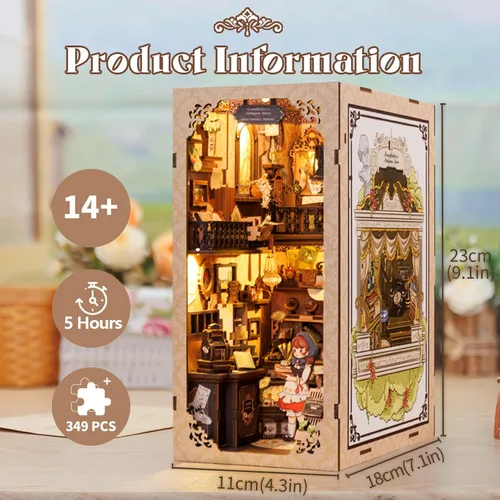 Miniatura 2 de Kit de rincón de libros Fsolis, kit de manualidades para casa de muñecas en miniatura para adultos, decoración para estantería, cumpleaños