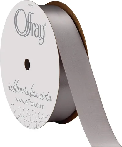 Miniatura 40 de Offray Cinta doble faz de satén, carrete de 7/8 pulgadas de ancho x 20 yardas, color blanco envejecido