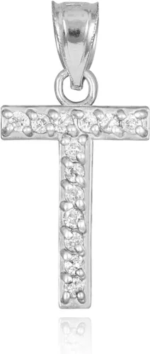 Miniatura 10 de Claddagh Gold . Collar con colgante de letra inicial de plata de ley 925 con circonita cúbica - Elección de tamaños
