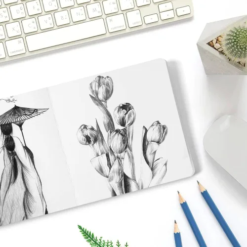 Miniatura 5 de Mifuner Cuaderno de bocetos cuadrado de tapa dura, 4.7 x 4.7 pulgadas, 42 hojas de libro de arte de 250 GSM, papel ultra suave, ideal para lápices