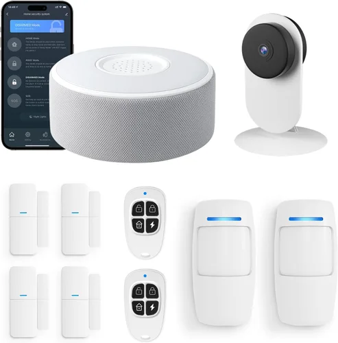 tolviviov Sistema de alarma para seguridad del hogar, sistemas de alarma de puerta de bricolaje, alertas de aplicación, kit de 15 piezas, sin tarifa