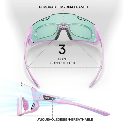 Miniatura 4 de SCVCN Gafas de ciclismo fotocromáticas Gafas de sol deportivas transparentes hombres mujeres MTB BMX Running Driving Rosa