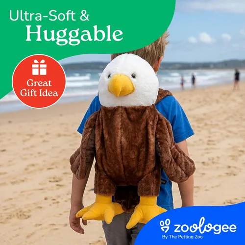 Miniatura 6 de The Petting Zoo Mochila de peluche de águila calva, regalos para niños, juguete de animales de vida silvestre, bolsa de libro de peluche de águila
