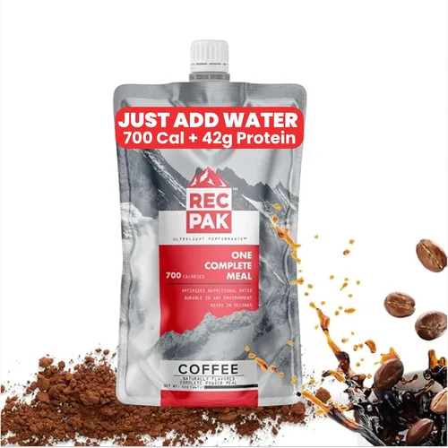 RecPak | 700 cales, 1.48 onzas de proteína, nutrición completa para atletas de campo | Comida líquida ligera sin cocinar para montañismo, mochilero,